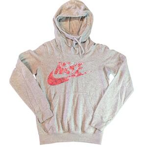 Nike‎ Womens Funnel Neck Hoodie Heather Grey Floral Logo Pullover Sportswear
